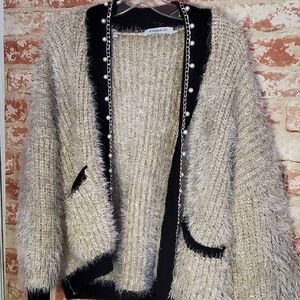 Ethan n joy fuzzy pearl cardigan